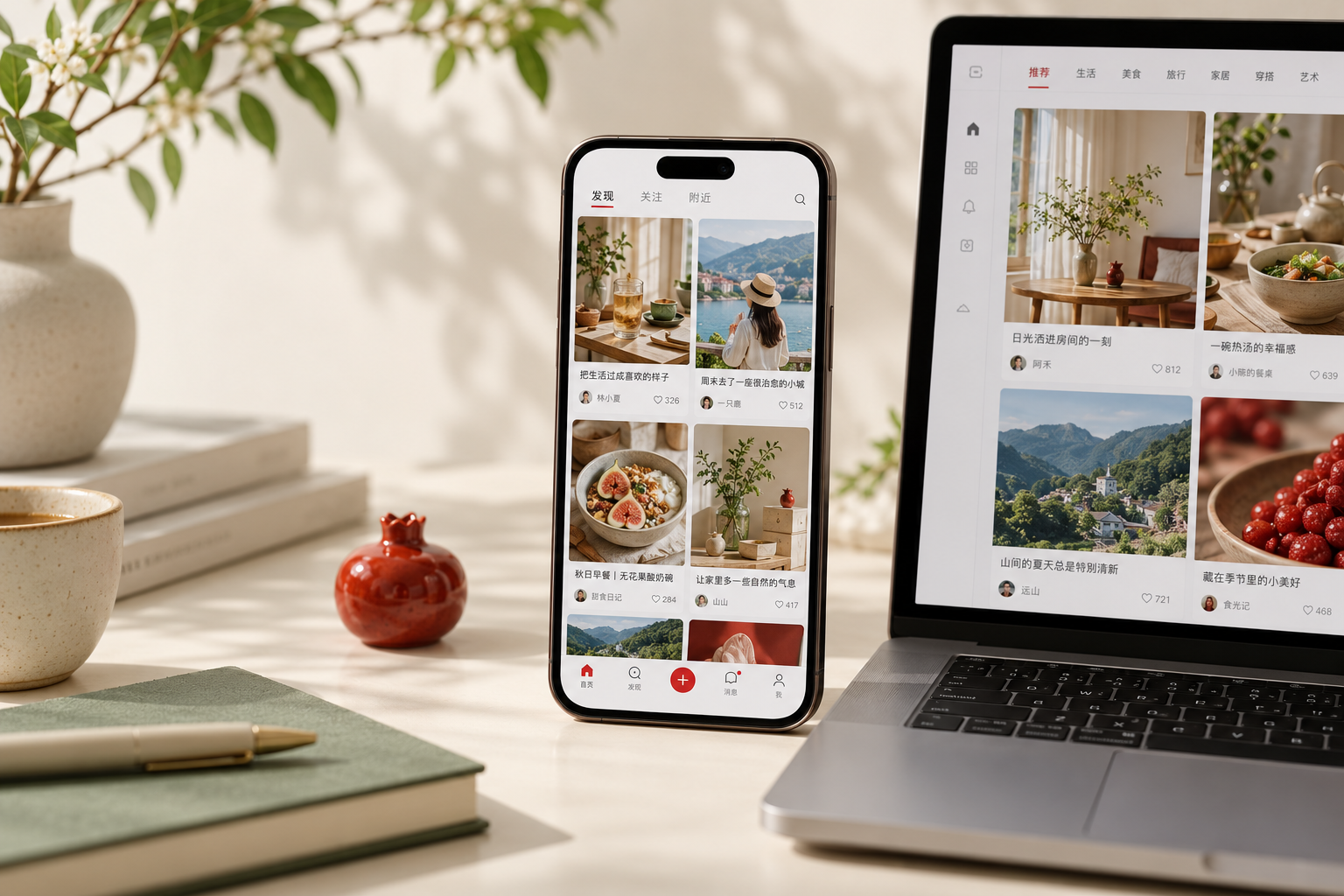 Beispielbild: chinesische Social-Media-Inhalte auf Smartphone und Laptop