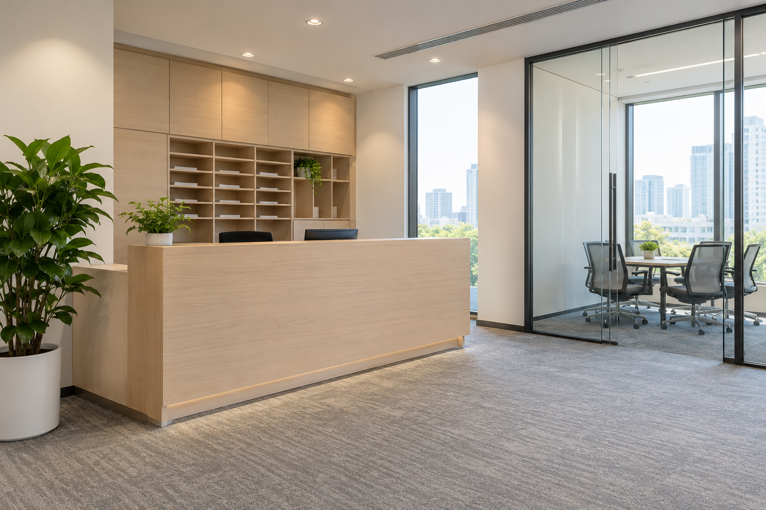 Beispielbild: Empfang und Besprechungsraum eines Business Centers; nicht der tatsächliche Standort in Shenzhen